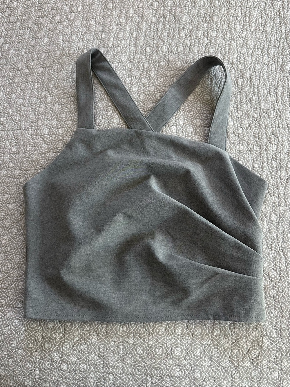 NEW! MOTF Gray Sleeveless Crossback Top Asymmetrical Ruched Career Size L